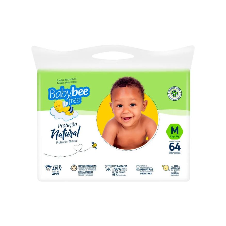 Natura Fralda Baby Bee Free Tamanho M Protecao Natural Com 64 Unidades
