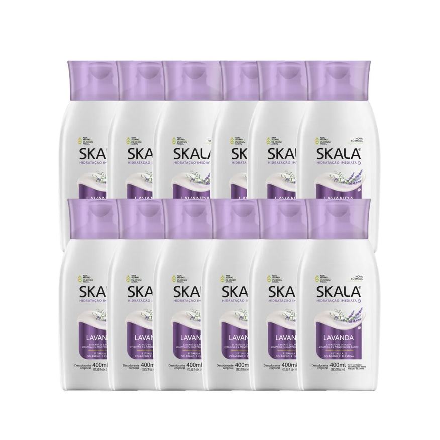 12 Kit Loção Creme Hidratante Corporal Lavanda Vegano Skala