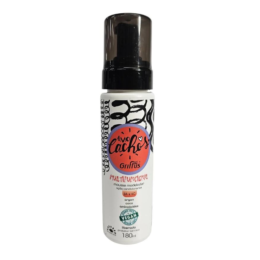 Modelador Mousse Multifuncional 2a a 4c Vegano Amo Cachos Griffus 180ml