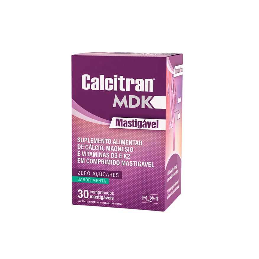 Calcitran Cálcio MDK Zero Açúcar Menta 30 comprimidos