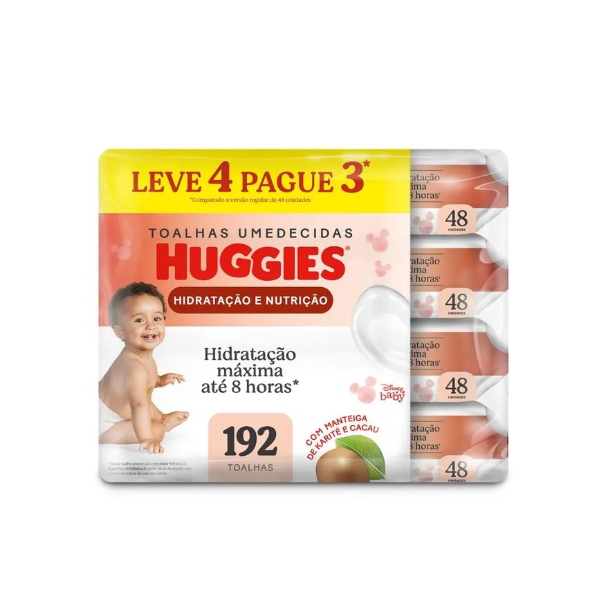 Huggies Toalha Umedecida Hidratação E Nutrição 48 Unidades 4 Pacotes
