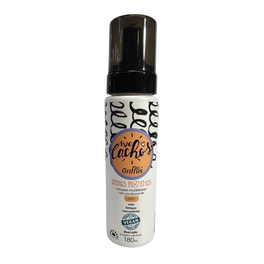 Modelador Mousse Cachos Perfeitos 3abc Vegano Amo Cachos Griffus 180ml