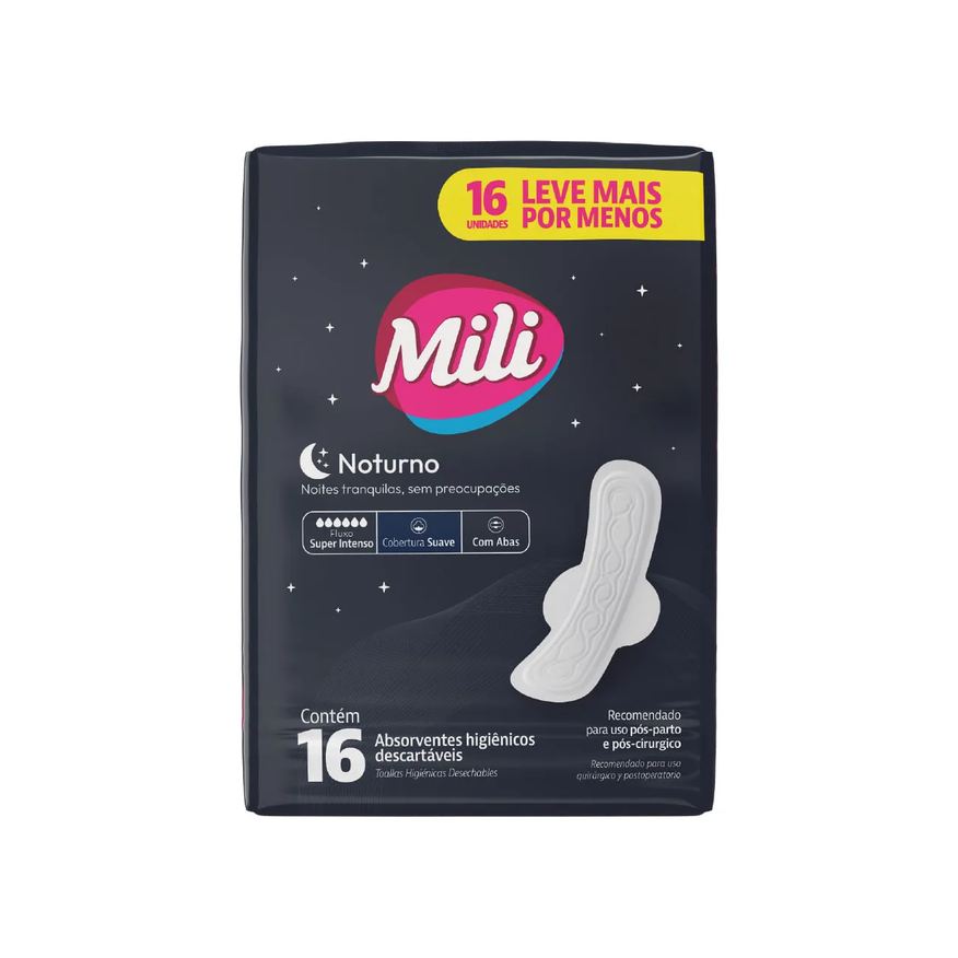 Mili Absorvente Noturno Com 16 Suave Com Abas