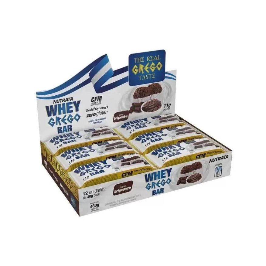 Grego Whey Bar Caixa com 12 unidades (480g) – Sabor: Brigadeiro