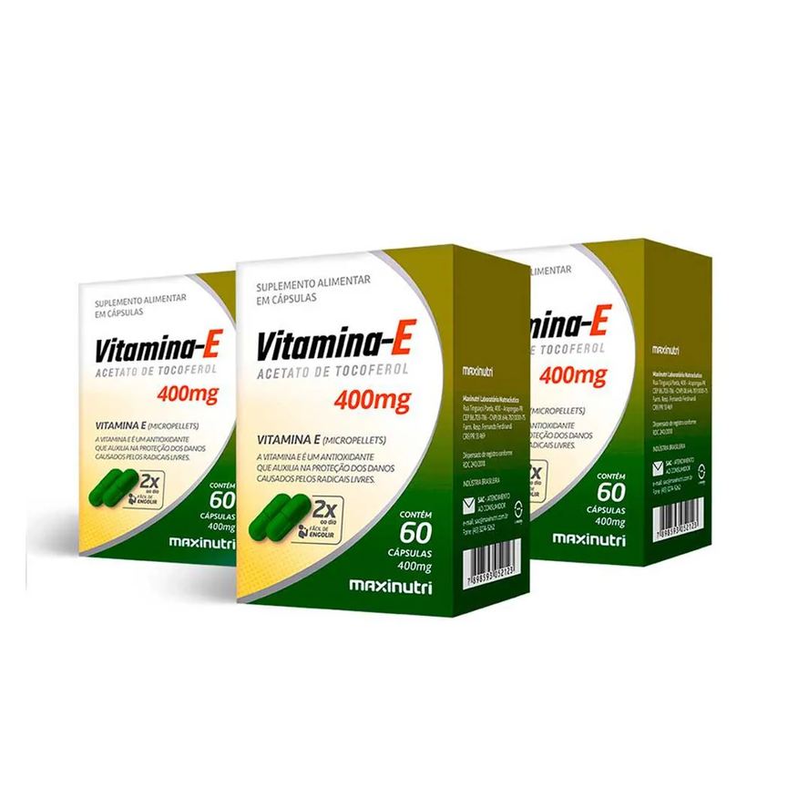 03 Kit vitamina e antioxidante 400mg 60 capsulas maxinutri