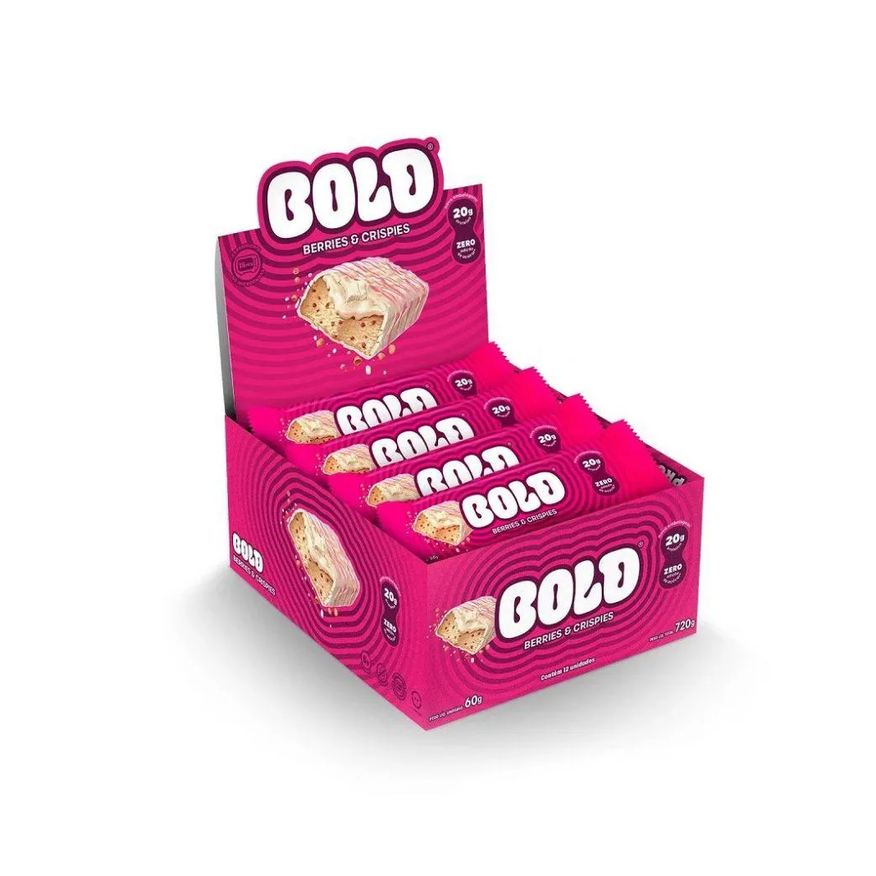 de Barra Proteína Bold Snacks Bold Bar Berries & Crispies 60g 12 unidades