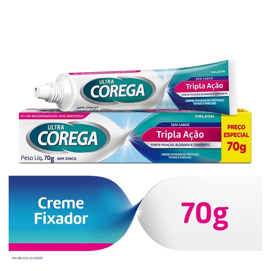 De Fixador Dentadura Ultra Corega 70g Creme Tripla Acao Sem Sabor