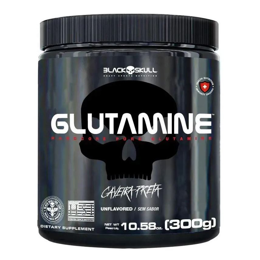 Caveira Glutamine Preta (300g) – Sabor: sem Sabor