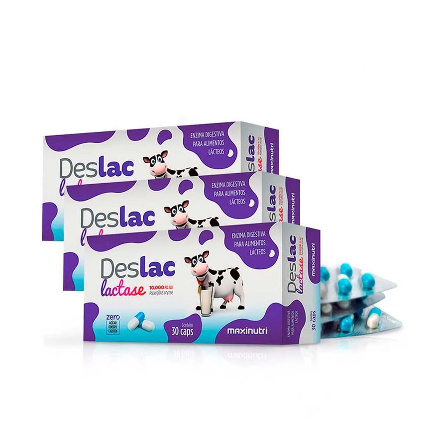 03 Kit Deslac Lactase 10.000 Fcc 30 Cápsulas Maxinutri