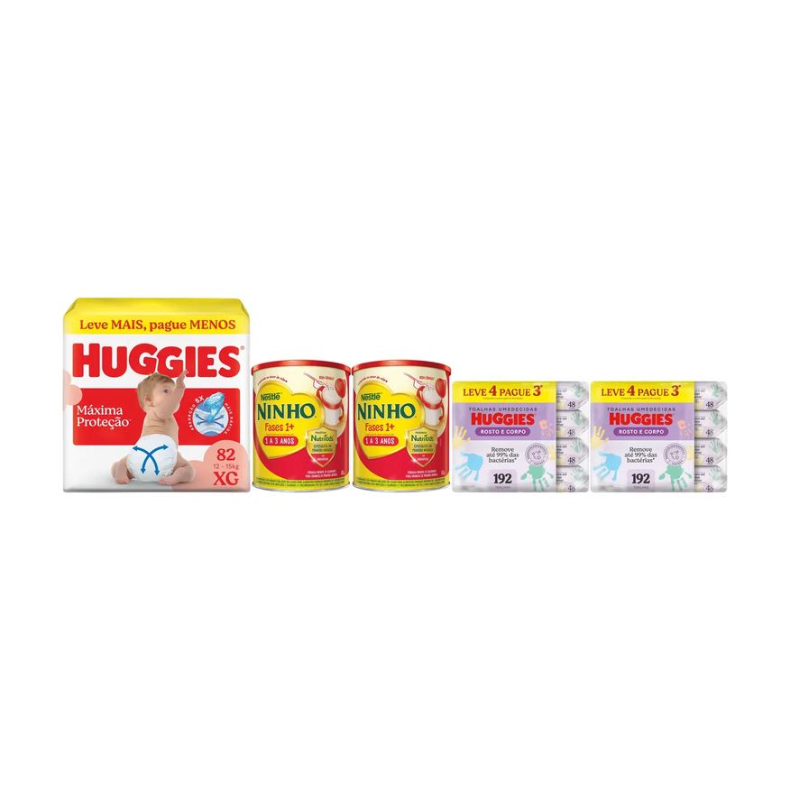 Huggies Kit Bebê Fralda XG com Fórmula Infantil Ninho 1+