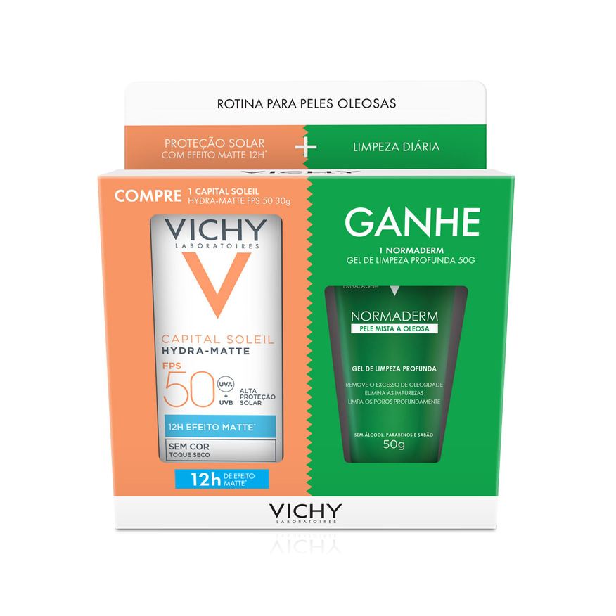 Vichy Kit Protetor Solar Facial Capital Soleil Hydra-Matte FPS50 30g 1 Unidade + Gel de Limpeza Facial Normaderm 50g 1 Unidade