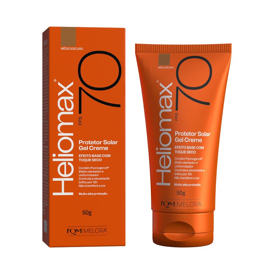 Melora Protetor Solar Facial Heliomax FPS70 Gel Creme Cor Médio Escuro 50g