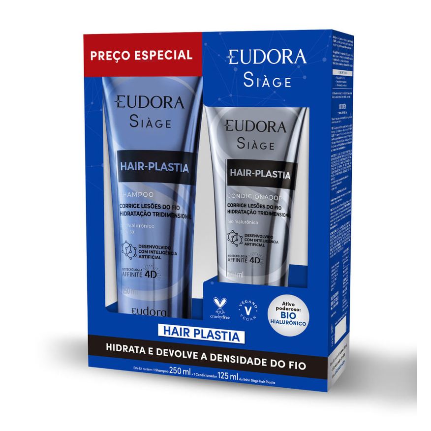Siage Kit Shampoo Eudora Siàge Hair-Plastia 250ml 1 Unidade + Condicionador Eudora Siàge Hair-Plastia 125ml 1 Unidade