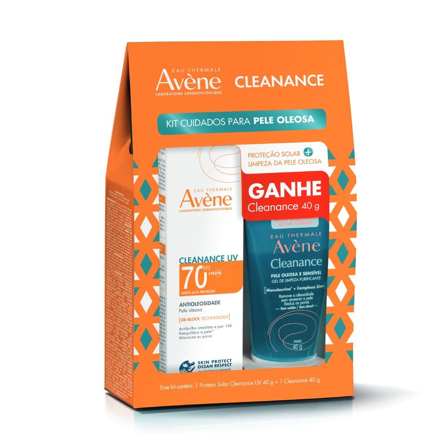 Avene Kit Protetor Solar Facial Avène Cleanance Antioleosidade FPS70 40g 1 Unidade + Gel de Limpeza Avène Cleanance Purificante 40g 1 Unidade