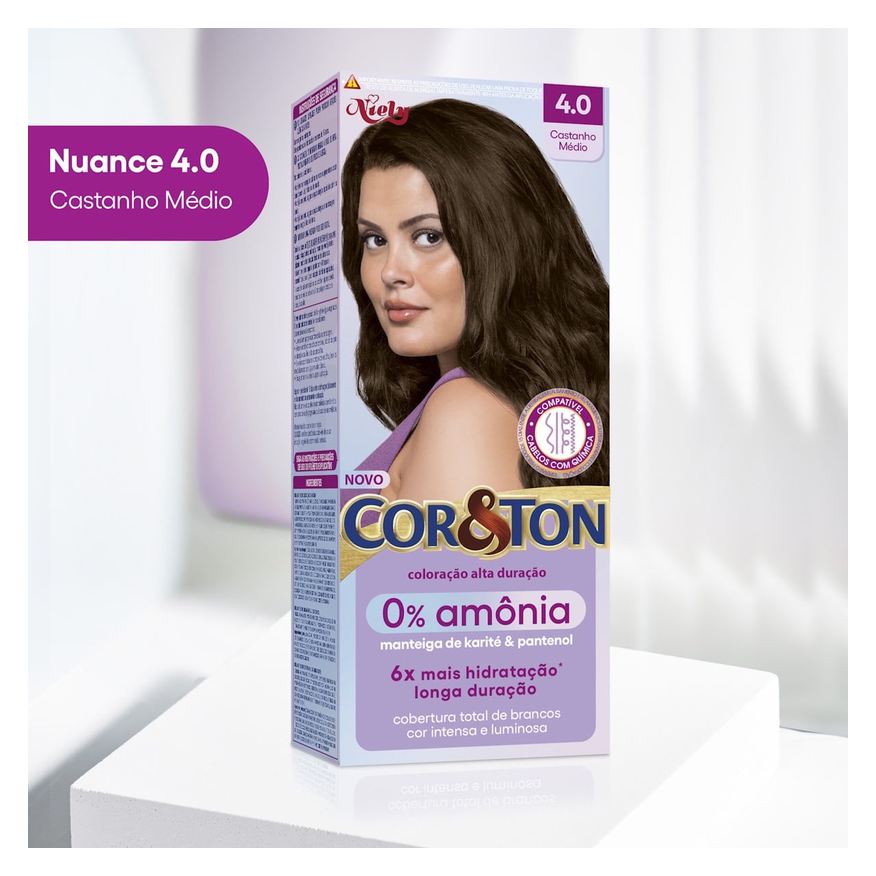 Cor&Ton Tintura Niely 0% Amonia 4.0 Castanho Médio