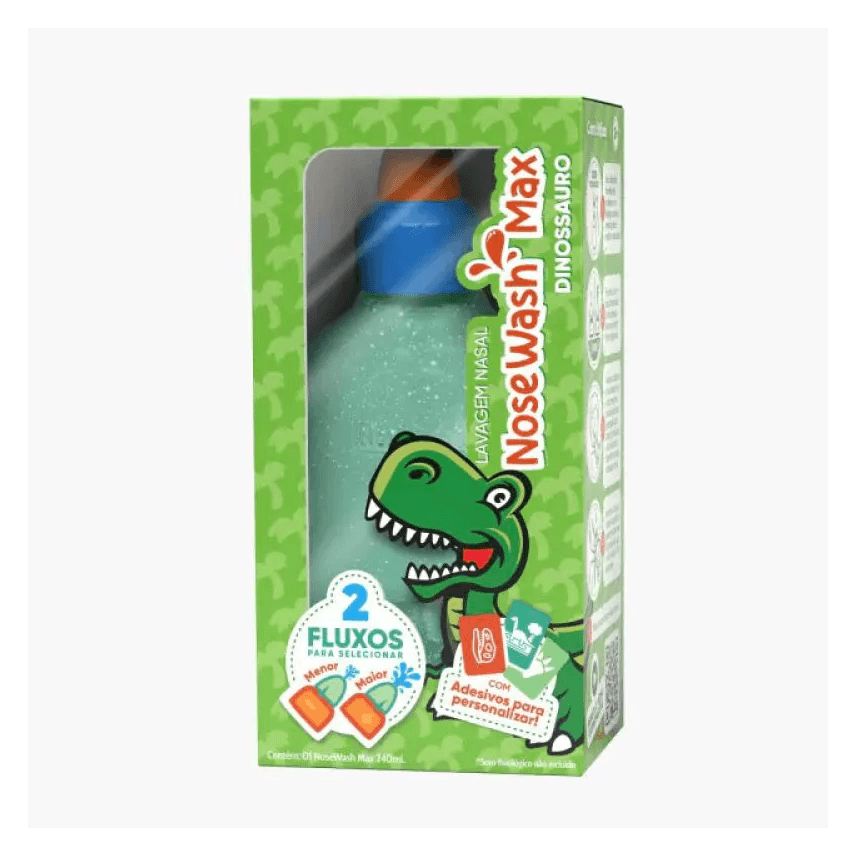 Nosewash Dispositivo de Lavagem Nasal Max Dinossauro 240ml + Adesivos para Personalizar