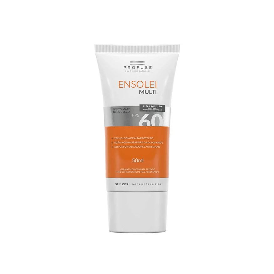 Aché Protetor Solar Facial Profuse Ensolei Multi FPS60 Toque Seco Efeito Mate Sem Cor 50ml