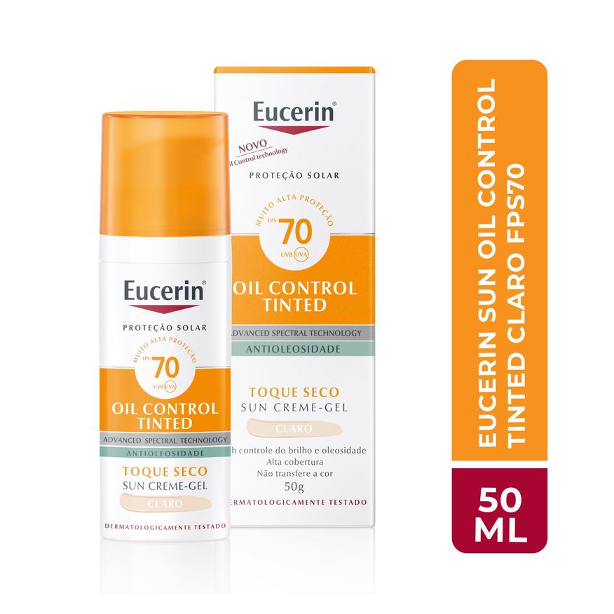 Eucerin Protetor Solar Facial Sun Oil Control FPS70 Toque Seco Gel Creme Tom Claro 50ml