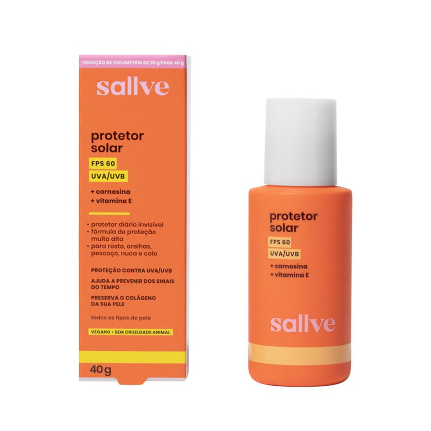 Sallve Protetor Solar Facial FPS60 Carnosina + Vitamina E 40g