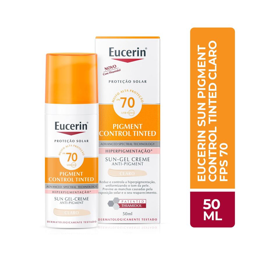 Eucerin Protetor Solar Facial Sun Pigment Control Tinted FPS70 Gel Creme Tom Claro 50ml