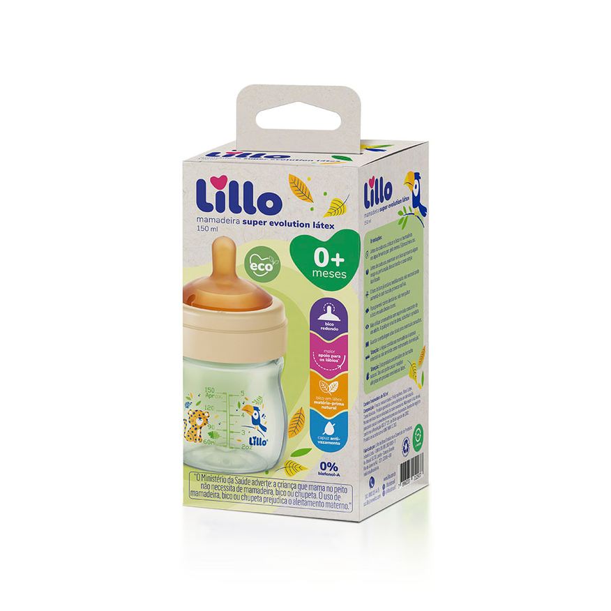 Lillo Mamadeira Super Evolution Látex Bico Redondo Recém-Nascido Anticólica Antivazamento 150ml 1 Unidade
