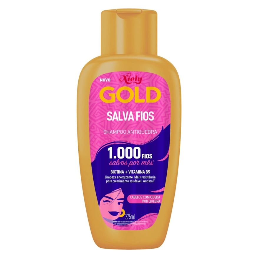 Niely Gold Shampoo Salva Fios Antiquebra Biotina e Vitamina B5 275ml