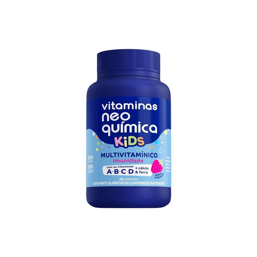 Hypera Neo Química Kids Multivitamínico Sabor Morango Zero Açúcar 60 Comprimidos Mastigáveis