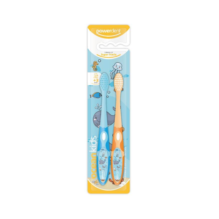 Powerdent Escova Dental Infantil Ocean Kids Cerdas Supermacias 2 Unidades