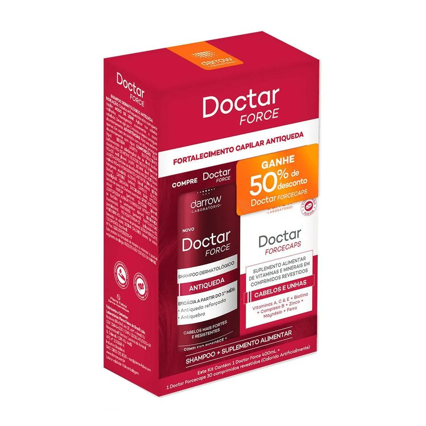Darrow Kit Shampoo Antiqueda 400ml 1 Unidade + Suplemento Alimentar Doctar Forcecaps 30 comprimidos 1 Unidade