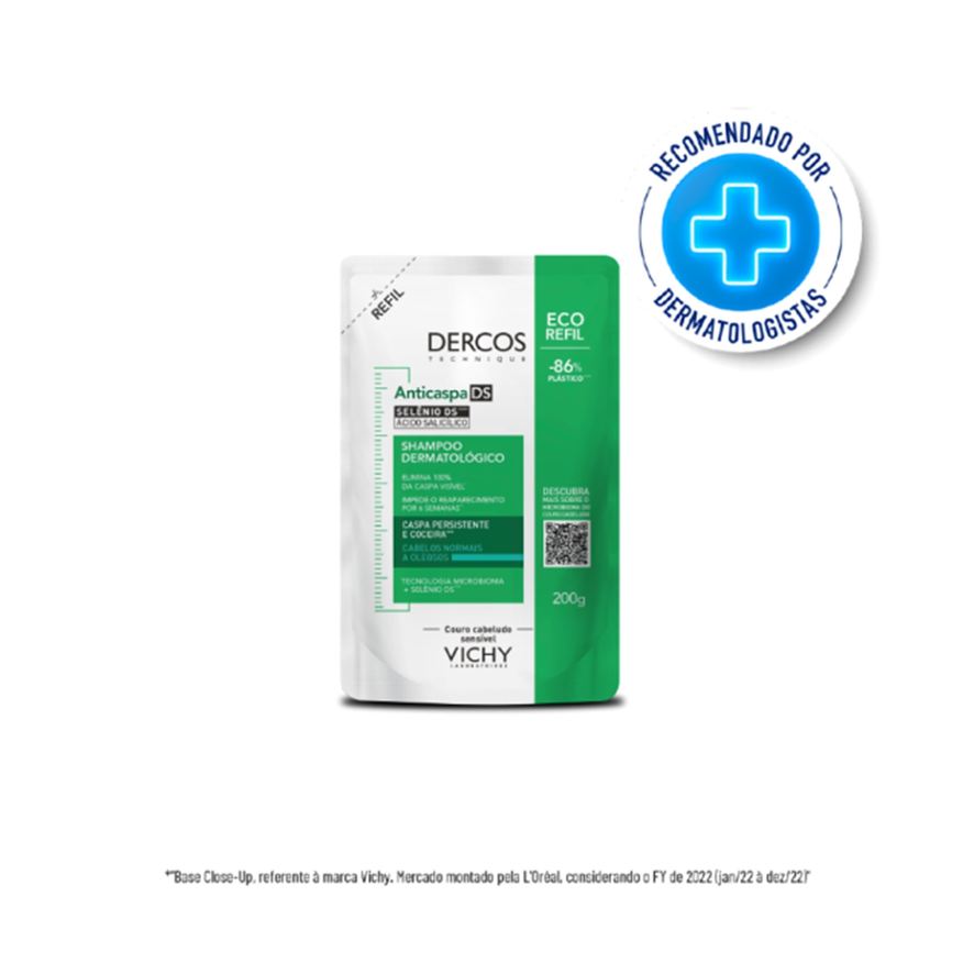 Dercos Shampoo Anticaspa Vichy Dermatológico Couro Cabeludo Sensível Refil 200g