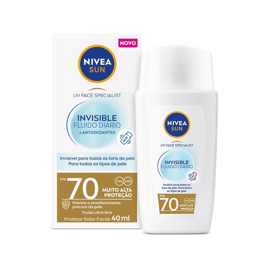 Nivea Protetor Solar Facial Sun UV Face FPS70 Invisible Fluido Diário + Antioxidantes 40ml