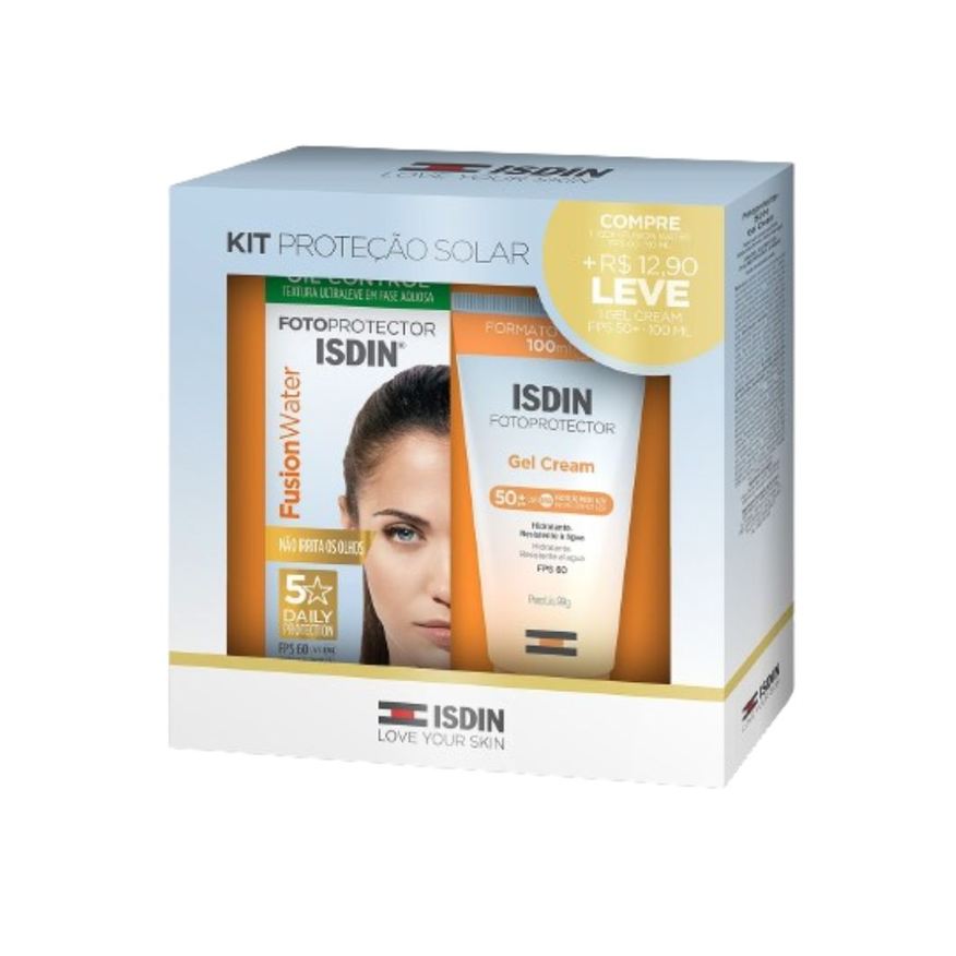 ISDIN Kit Proteção Solar Protetor Solar Fusion Water FPS60 50ml 1 Unidade + Protetor Solar Facial ISDIN Gel Cream FPS50 99g 1 Unidade