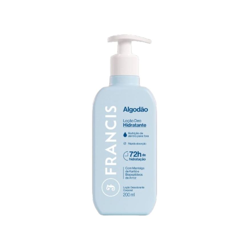 Francis Loção Corporal Algodão com Manteiga de Karité e Biopeptídeos de Arroz 72h 200ml