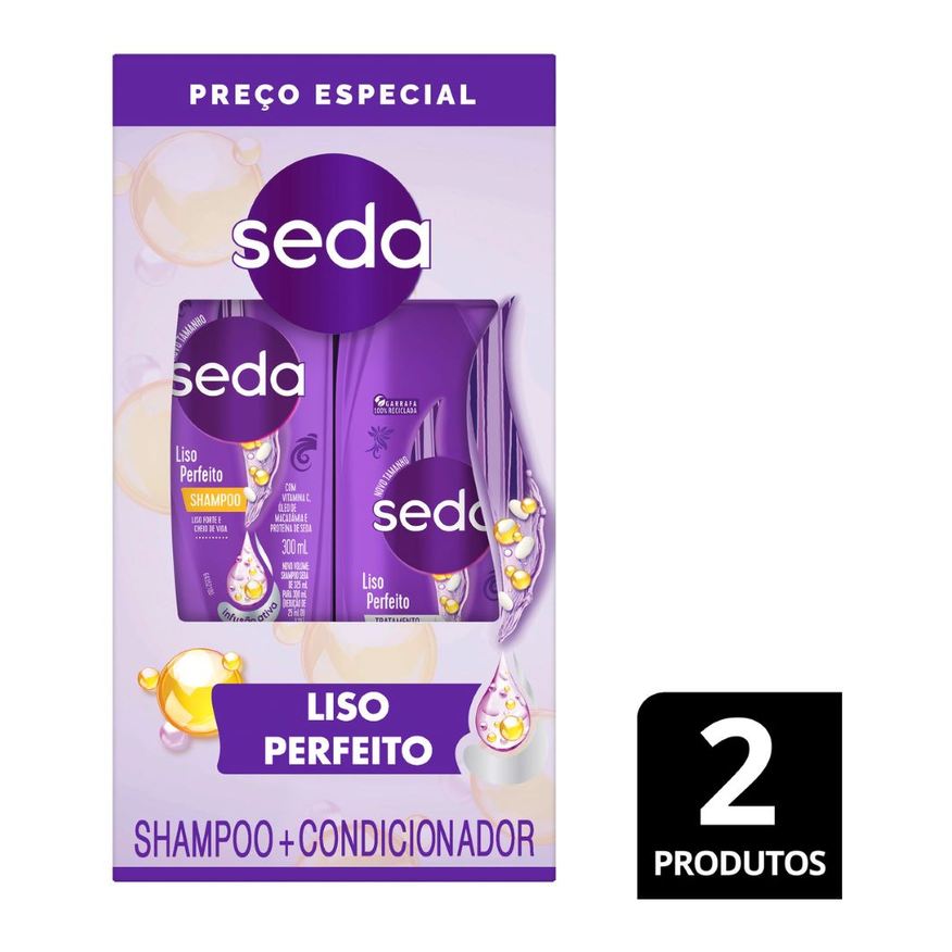 Seda Kit Shampoo Liso Perfeito 300ml 1 Unidade + Condicionador Seda Liso Perfeito 190ml 1 Unidade