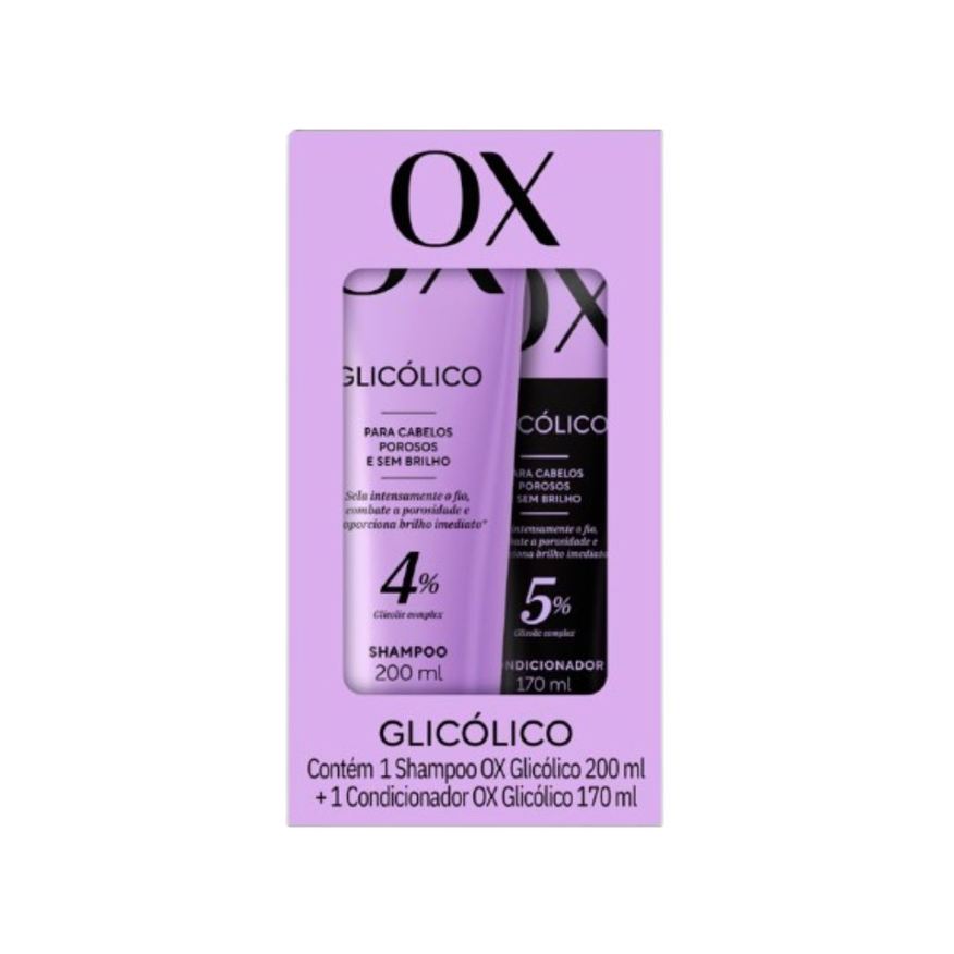 OX Kit Shampoo Glicólico 200ml 1 Unidade + Condicionador OX Glicólico 170ml 1 Unidade