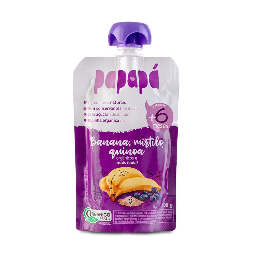 Papapá Papinha Infantil Orgânica Sabor Banana Mirtilo e Quinoa 100g