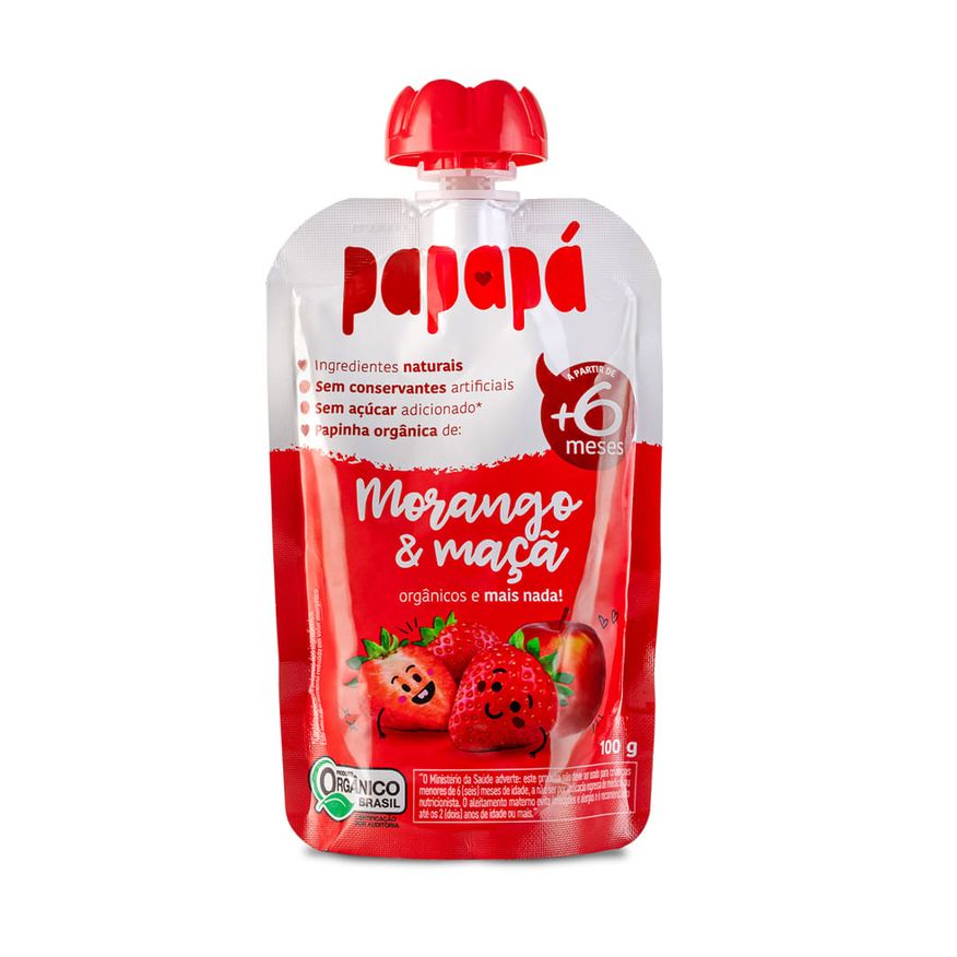 Papapá Papinha Infantil Orgânica Sabor Morango e Maçã +6 meses 100g