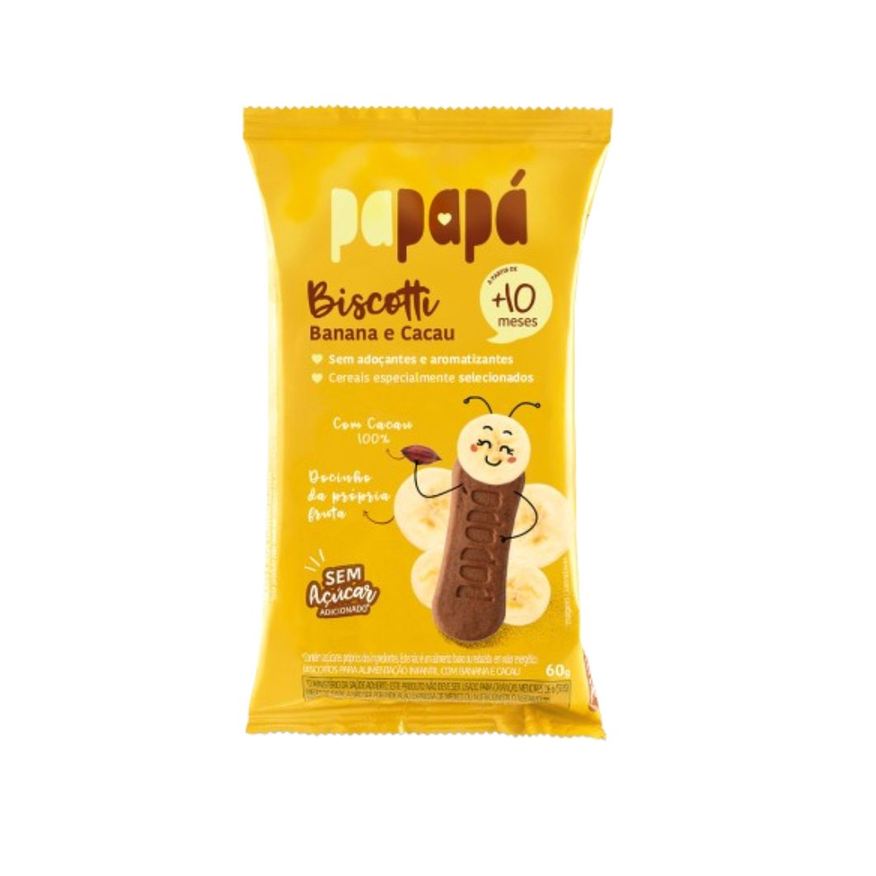 Papapá Biscoito Infantil Biscotti Sabor Banana e Cacau Sem Açúcar +10meses 60g
