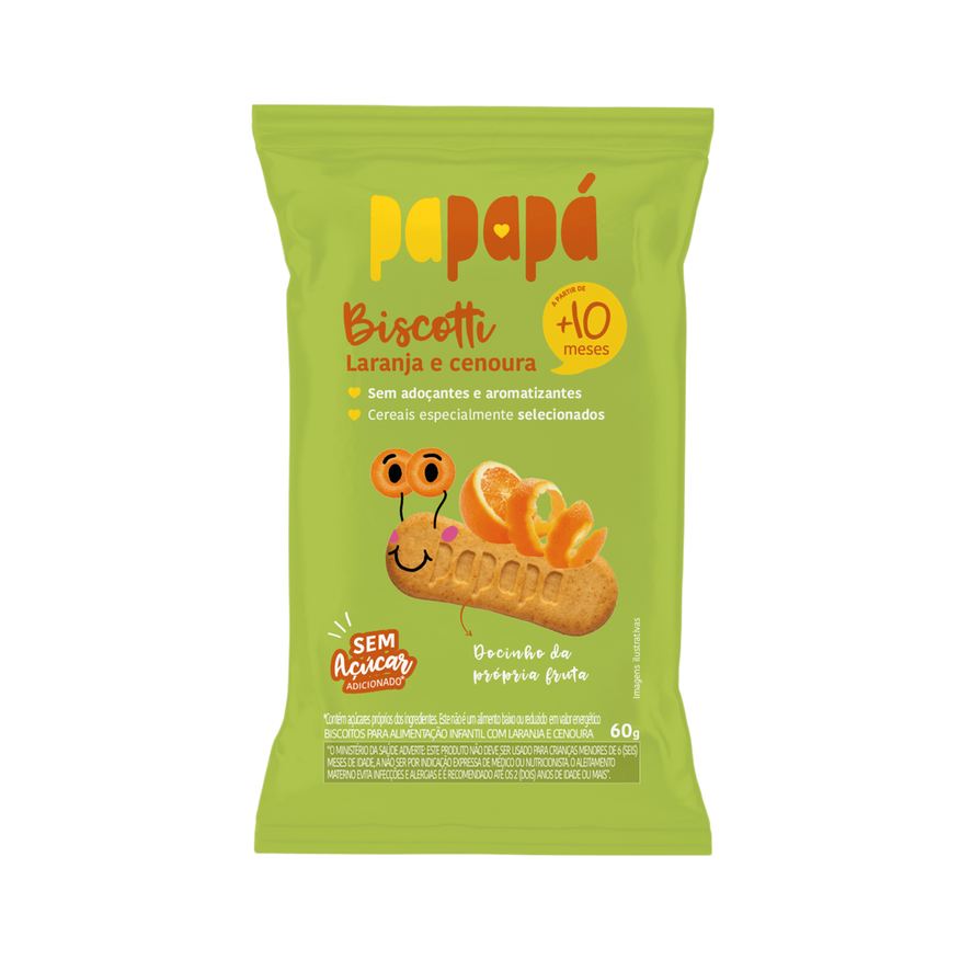 Papapá Biscoito Infantil Biscotti Sabor Laranja e Cenoura Sem Açúcar +10meses 60g