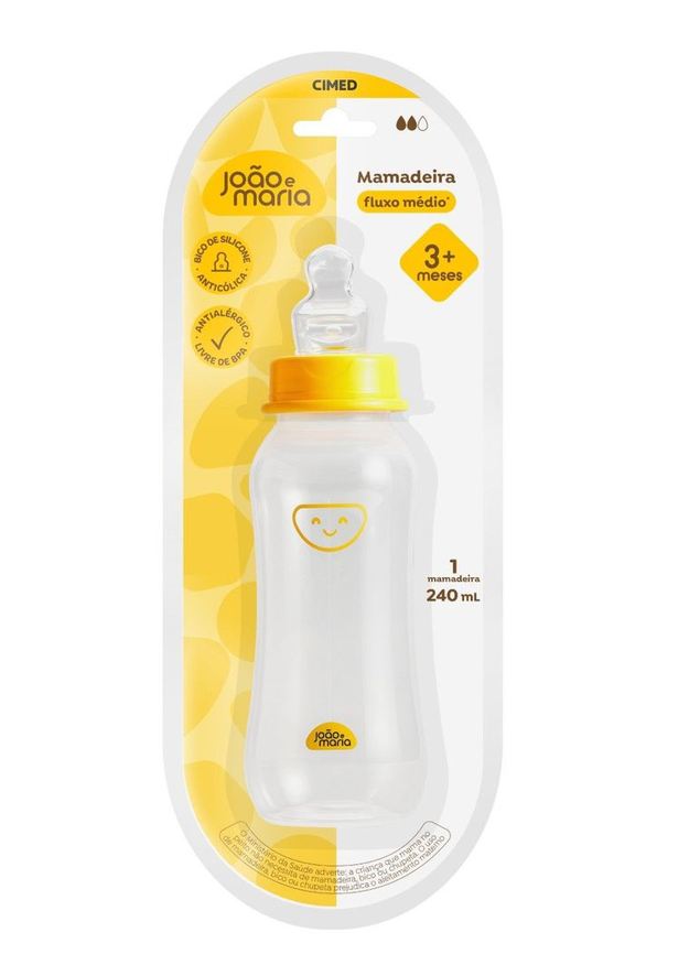 Joao e Maria Mamadeira João e Maria Bico Ortodôntico Silicone Amarelo 240ml 1 Unidade