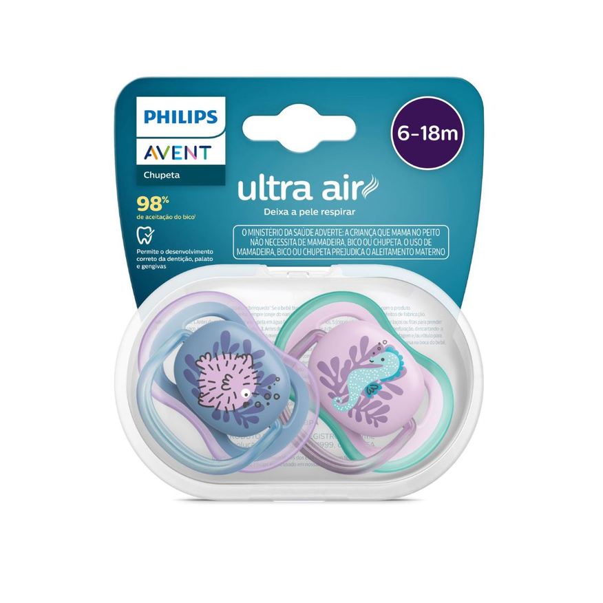 Avent Chupeta Philips Ultra Air +6 meses Silicone Azul e Rosa 2 Unidades
