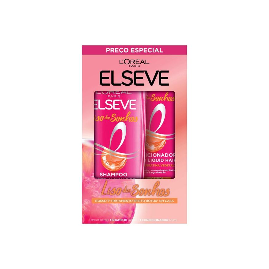 Elseve Kit Shampoo Liso dos Sonhos Liquid Hair 375ml 1 Unidade + Condicionador Elseve Liso dos Sonhos liquid Hair 170ml 1 Unidade