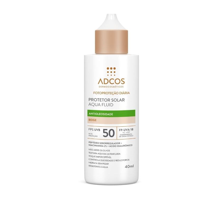 Adcos Protetor Solar Facial Aqua Fluid Bege Fps50 40ml