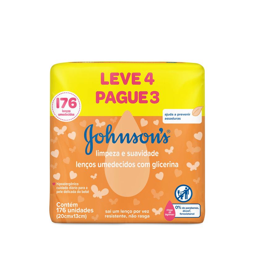 Johnsons Baby Pack Lenço Umedecido Johnsons Leve 4 Pague 3 Unidades Pacote 176 Folhas
