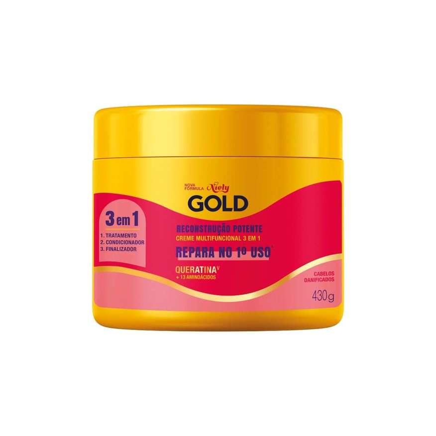 Niely Gold Creme Multifuncional 3 Em 1 Queratina V E 13 Aminoácidos Reconstrução Potente 430g
