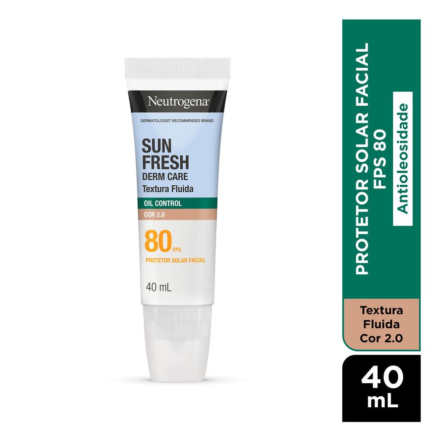 Neutrogena Protetor Solar Facial Sun Fresh Derm Care Oil Control Fluido Cor 2.0 FPS80 40ml