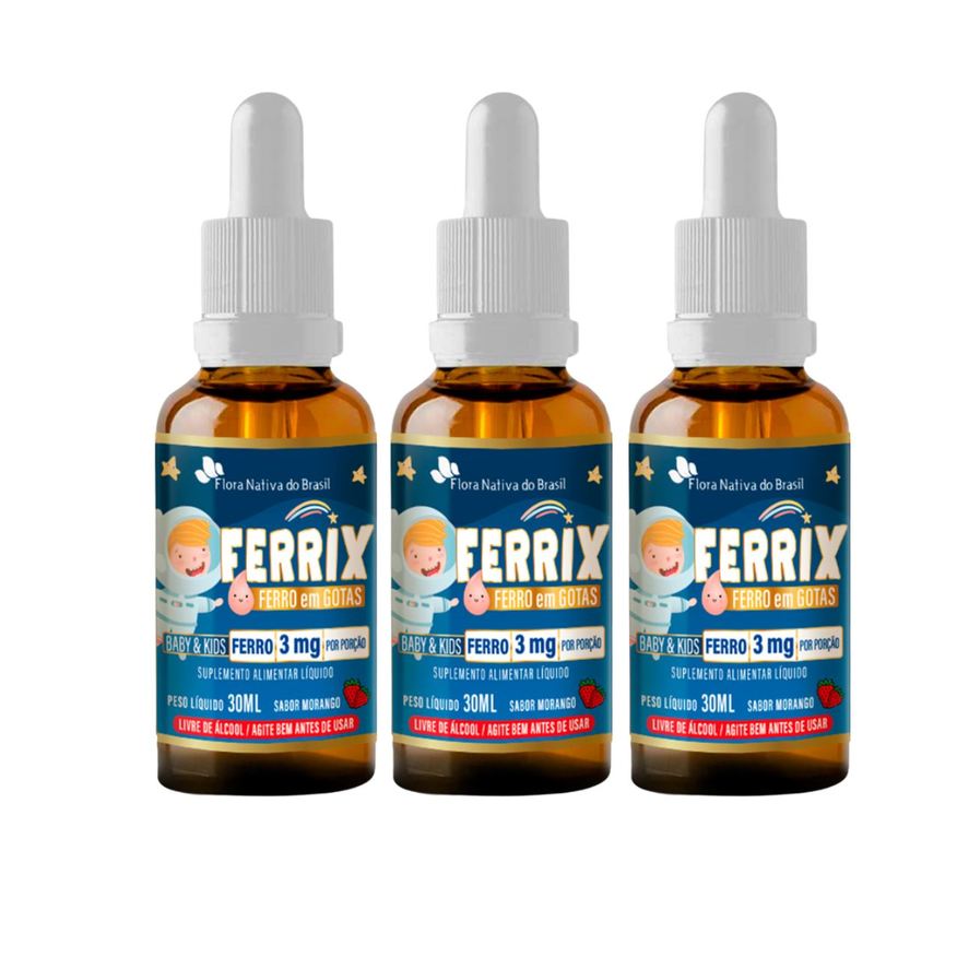 Flora Nativa do Brasil 3x Ferrix Ferro em Gotas Baby & Kids - 3mg por Porção - 30ml