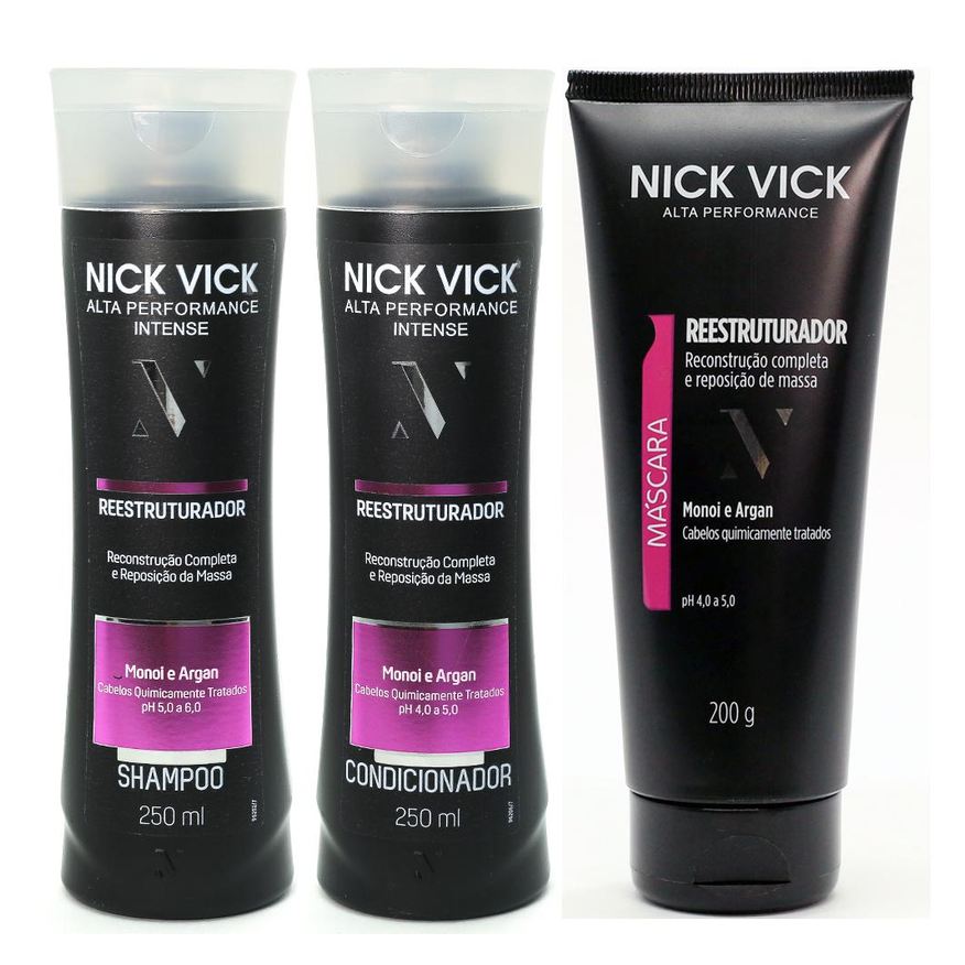 Nick Vick Kit Reestruturador - Shampoo - Condicionador - Máscara