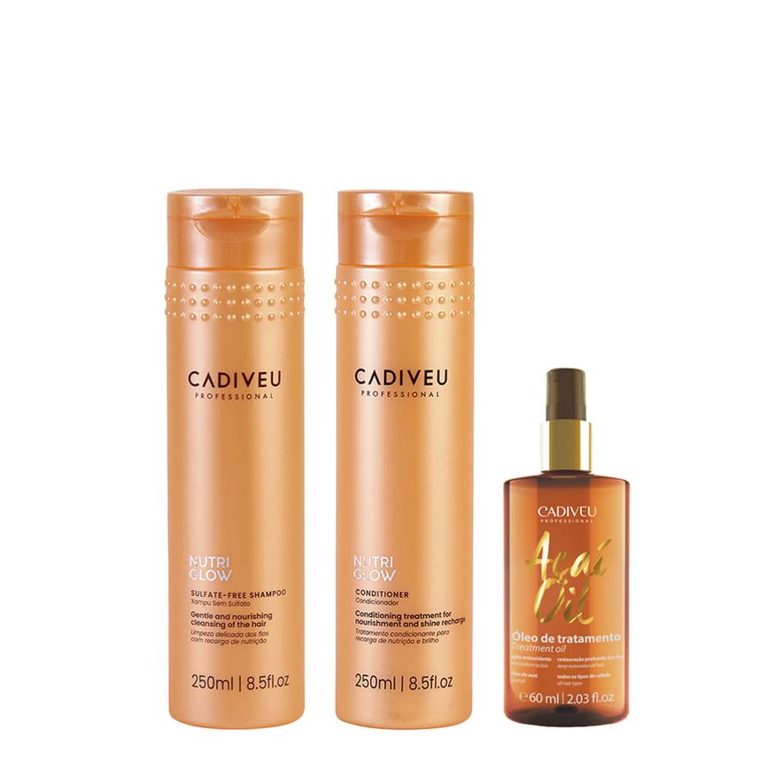 Cadiveu Kit Nutri Glow - Shampoo 250ml + Condicionador 250ml + Óleo Açaí 60ml