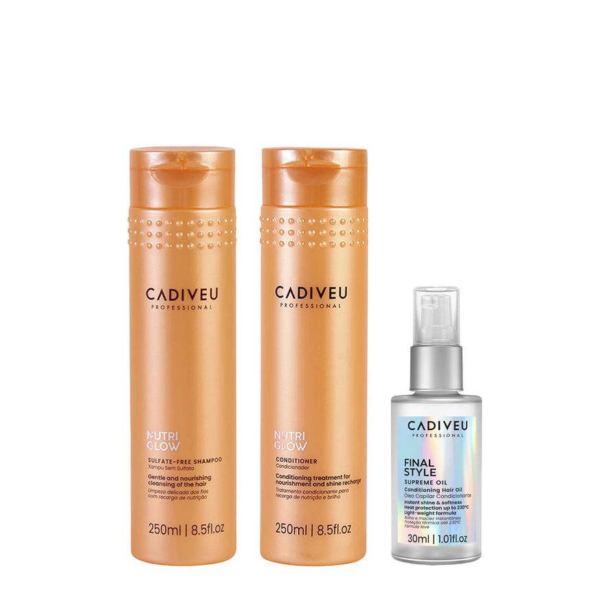 Cadiveu Kit Nutri Glow - Shampoo 250ml + Condicionador 250ml + Óleo Final Style Supreme 30ml